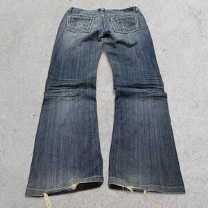 Seven7 Baggy Low Rise Bootcut Jeans Contrast Stitch Embroidered Y2K 28 Grunge